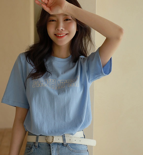 レタリングサイドスリットコットンTシャツ 韓国