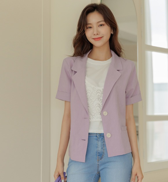 リネン半袖シングルジャケット 韓国