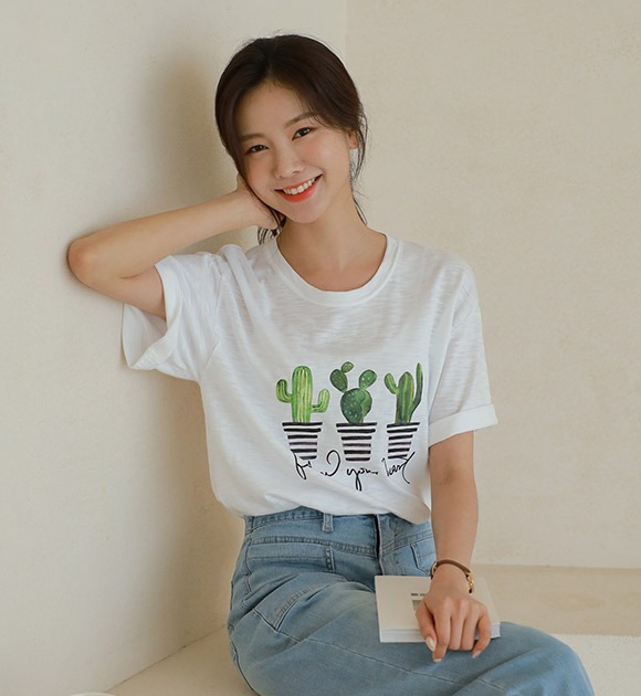 サボテンプリントTシャツ 韓国
