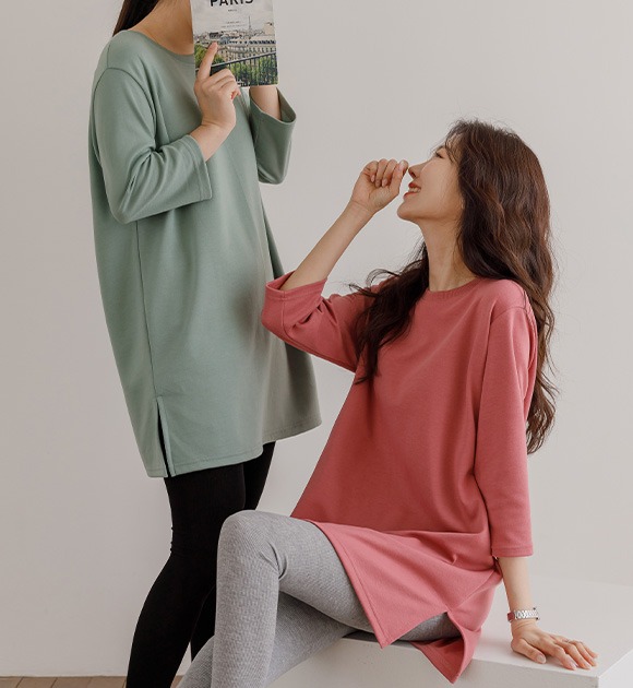 [J-BASIC] ドディン 横 スリット7分丈 長いセーターTシャツ 韓国