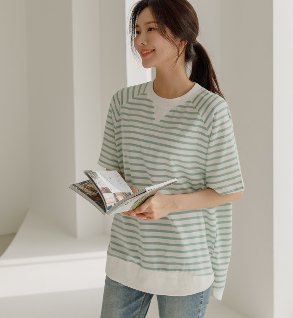 ビトング ラグラン 縞模様 セーターTシャツ 韓国