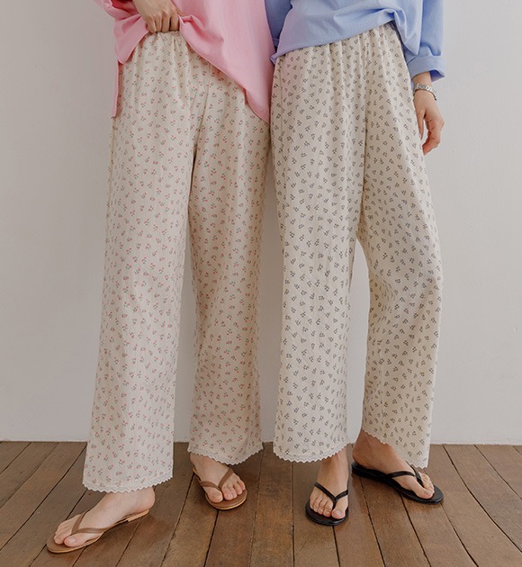 イルラング 裾レース 小花 パジャマパンツ 韓国