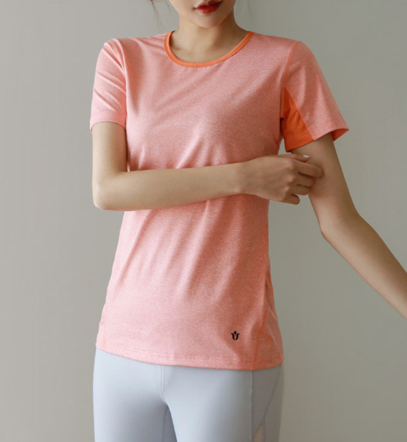 バックカットアウトメッシュ半袖Tシャツ(オレンジ) 韓国