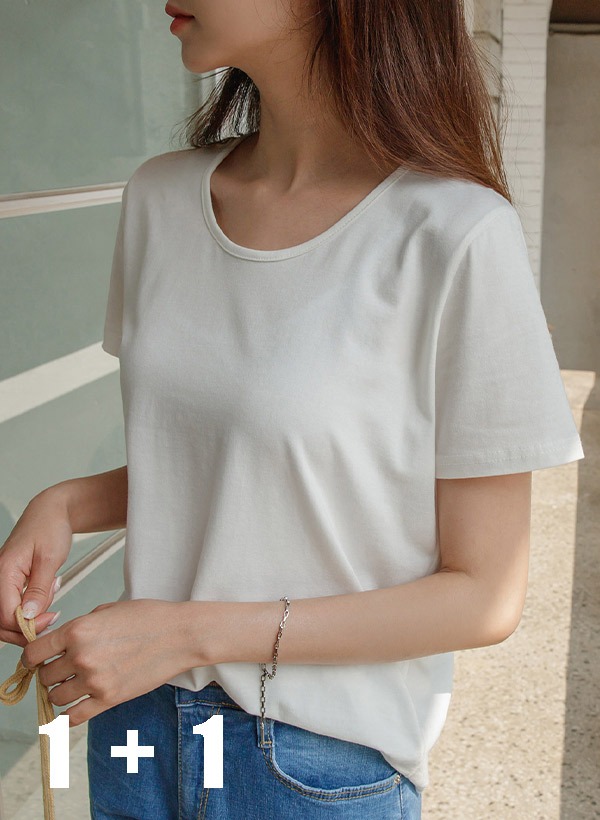 [1+1]モダール混Uネック半袖Tシャツ 韓国
