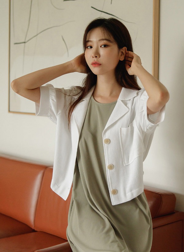 裾ゴムリネン混半袖ジャケット 韓国