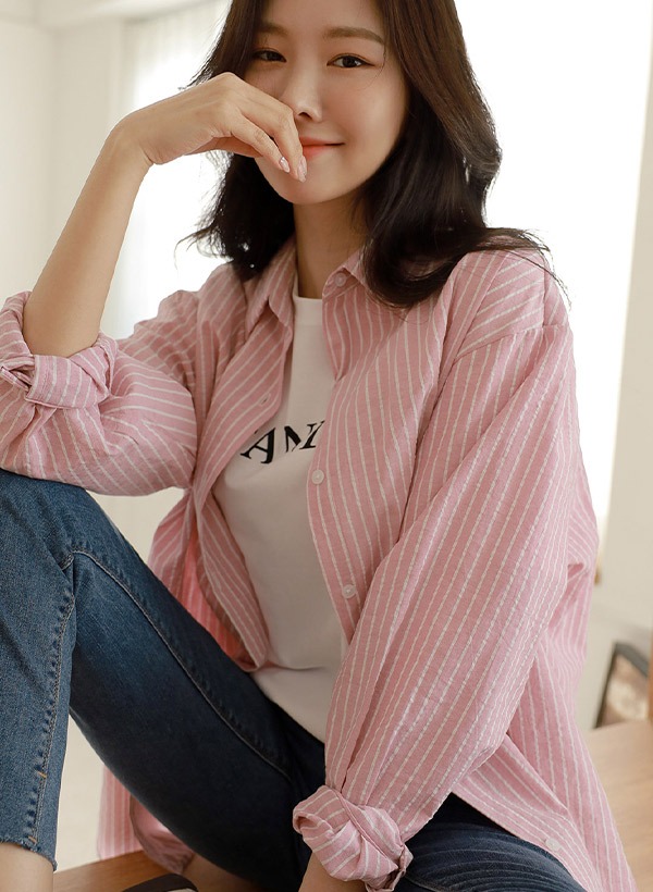 ストライプオーバーサイズシャツ 韓国