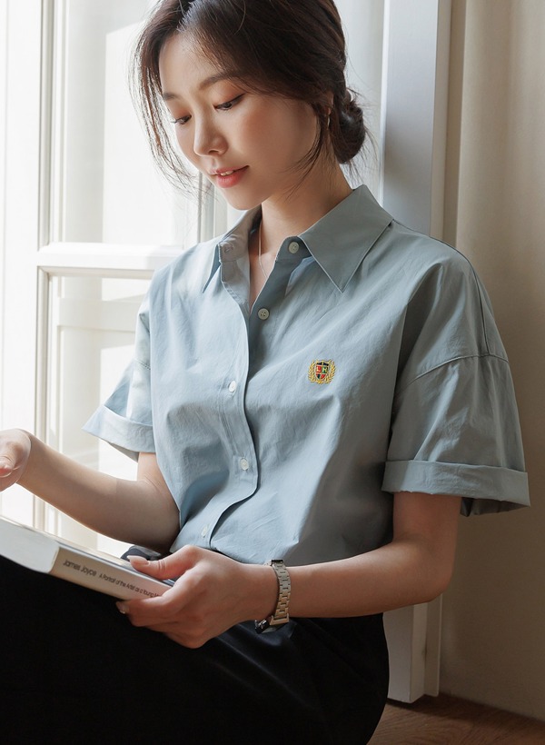 刺繍フロントボタンシャツ 韓国