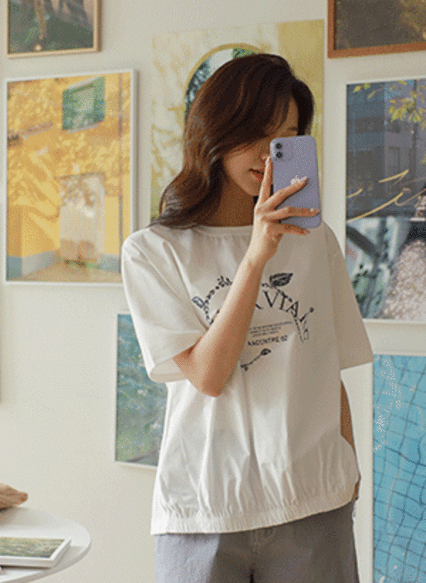 裾ゴムレタリング半袖Tシャツ 韓国