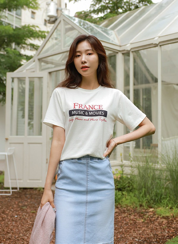 フランスレタリングTシャツ 韓国
