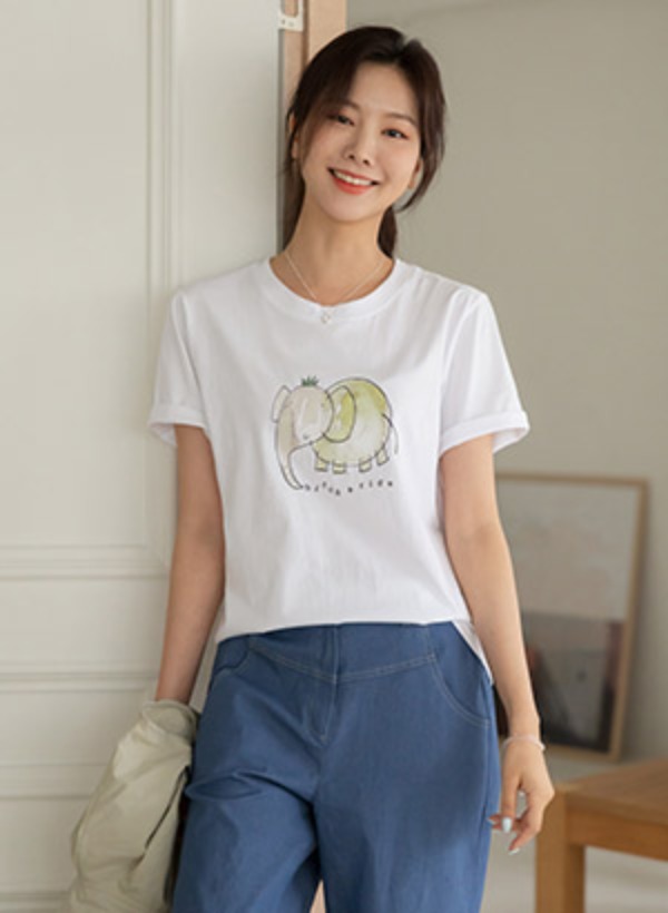 象プリントラウンドネックTシャツ 韓国