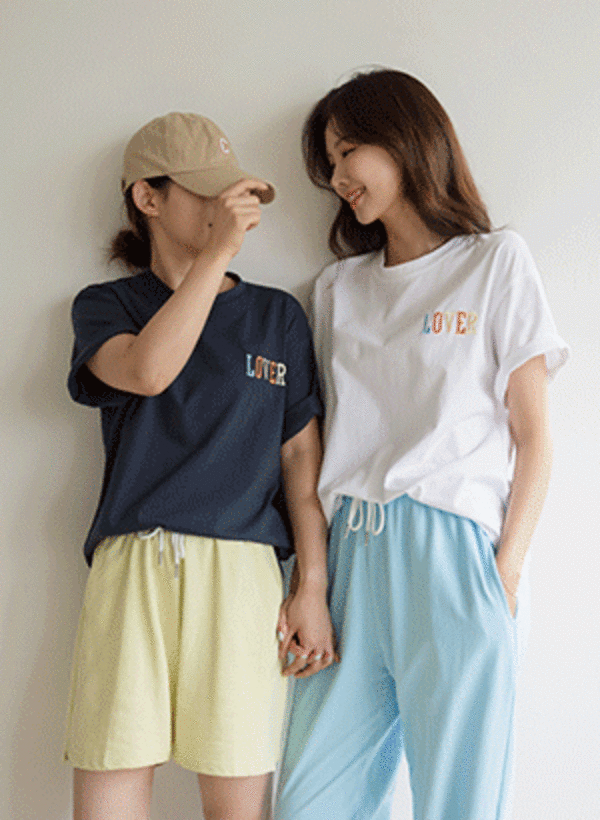 ラバー刺繍半袖Tシャツ 韓国