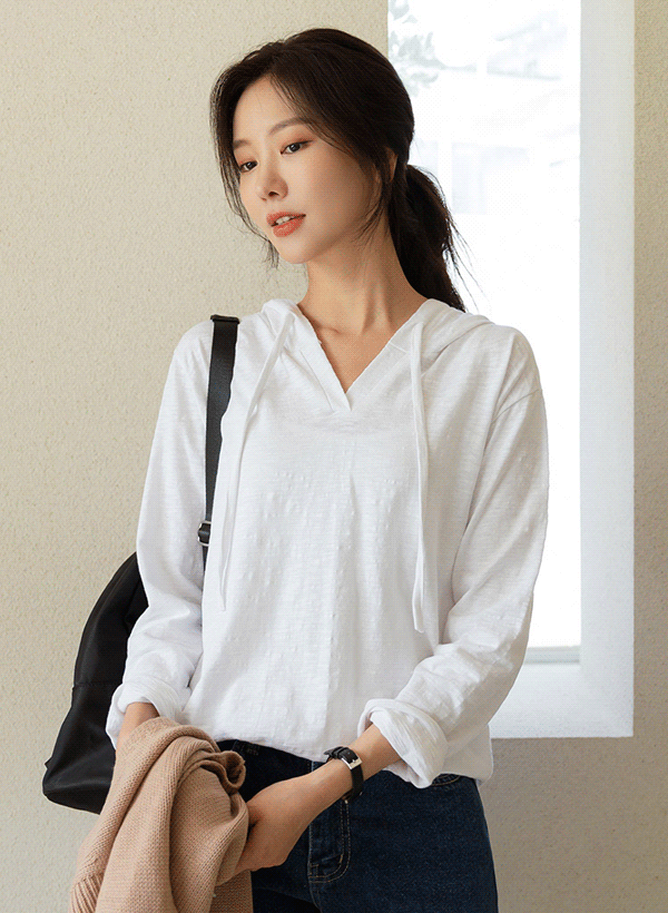 VネックフードTシャツ 韓国