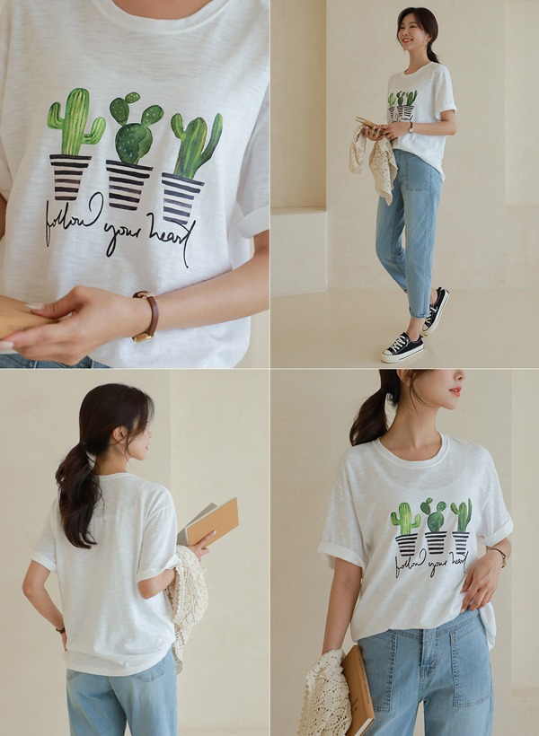 サボテンプリントTシャツ 韓国