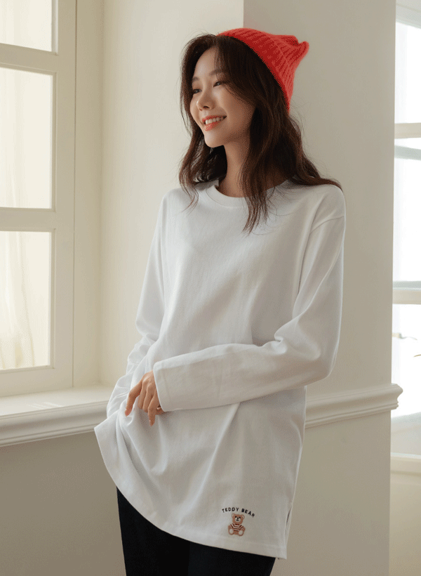 ベア刺繍レイヤードTシャツ 韓国