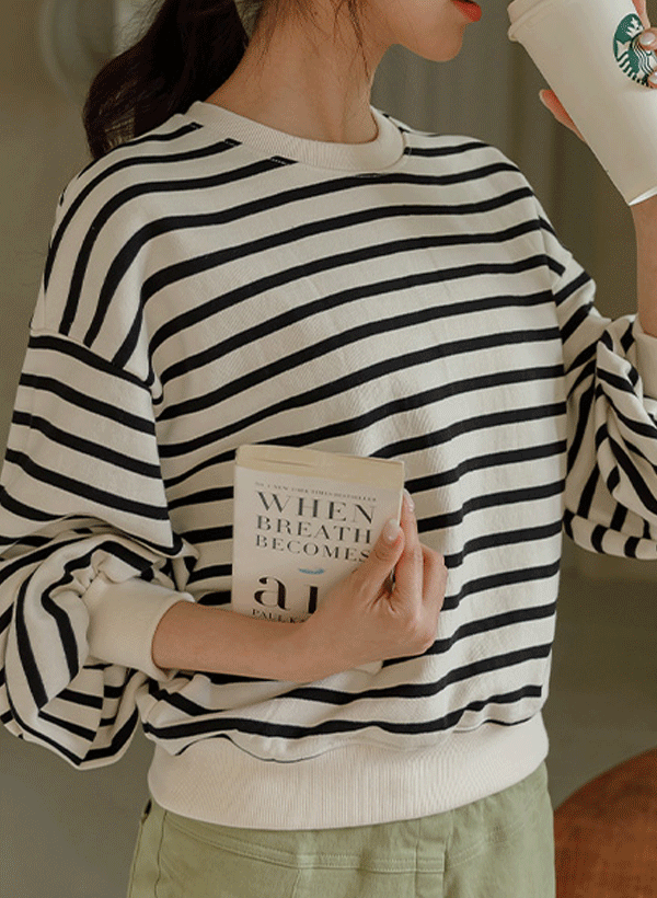 レパール ボリューム袖 縞模様セーター 韓国