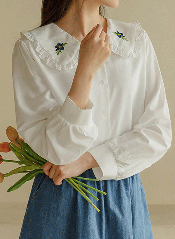 ロビンズ 花刺繍 襟ブラウス 韓国