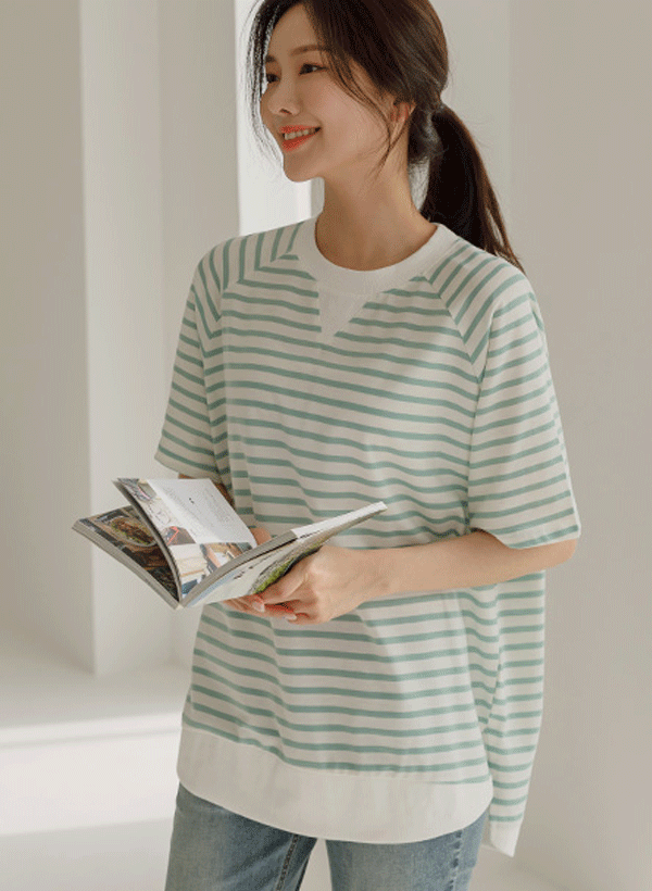 ビトング ラグラン 縞模様 セーターTシャツ 韓国