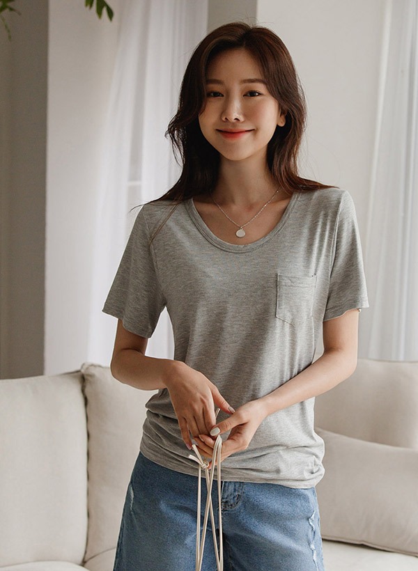 レーヨン混ポケット半袖Tシャツ 韓国