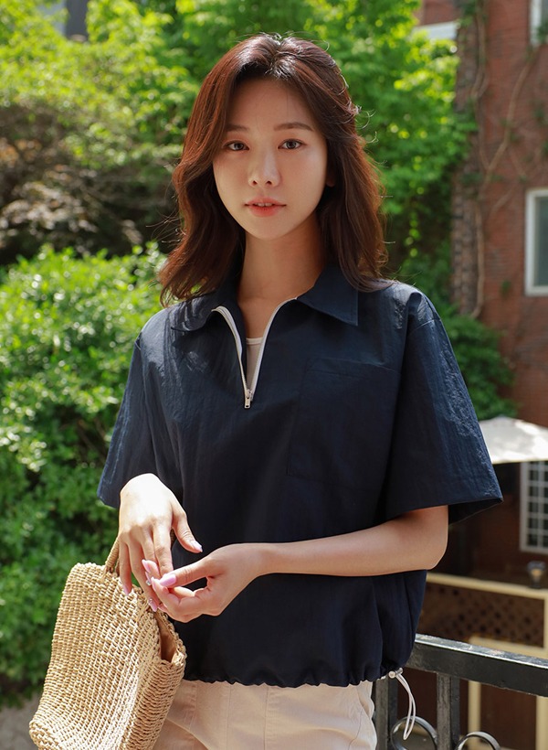 ハーフジップ半袖Tシャツ 韓国