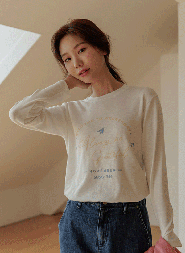 レタリングプリントスラブTシャツ 韓国