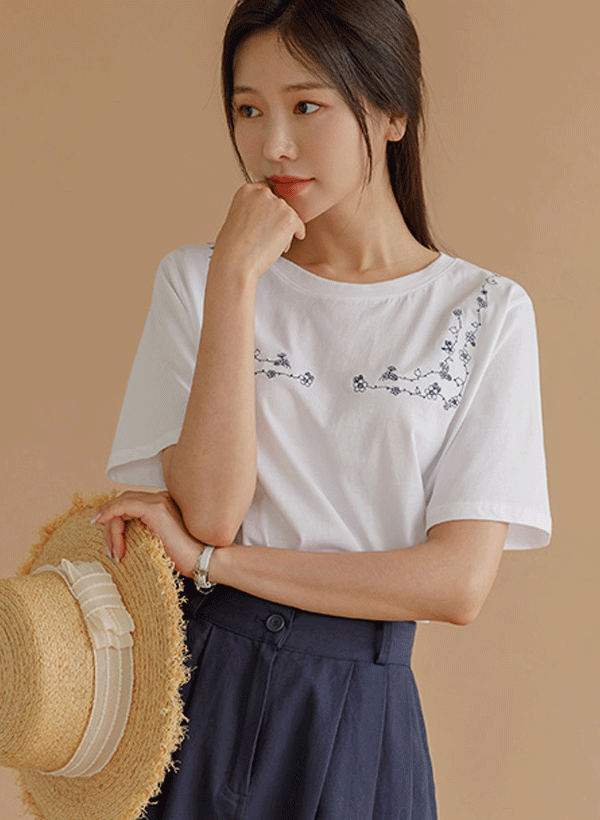 ルディ シルケット 綿 刺繍 半袖Tシャツ 韓国