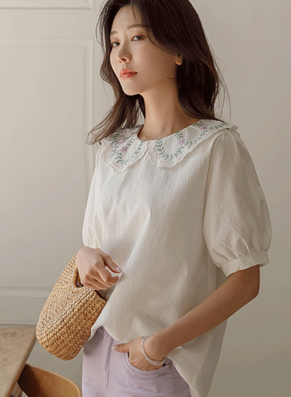 ウパール 刺繍 襟 ブラウス 韓国