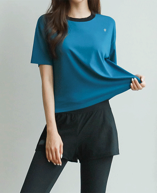 配色ネックラインクロップド半袖Tシャツ 韓国